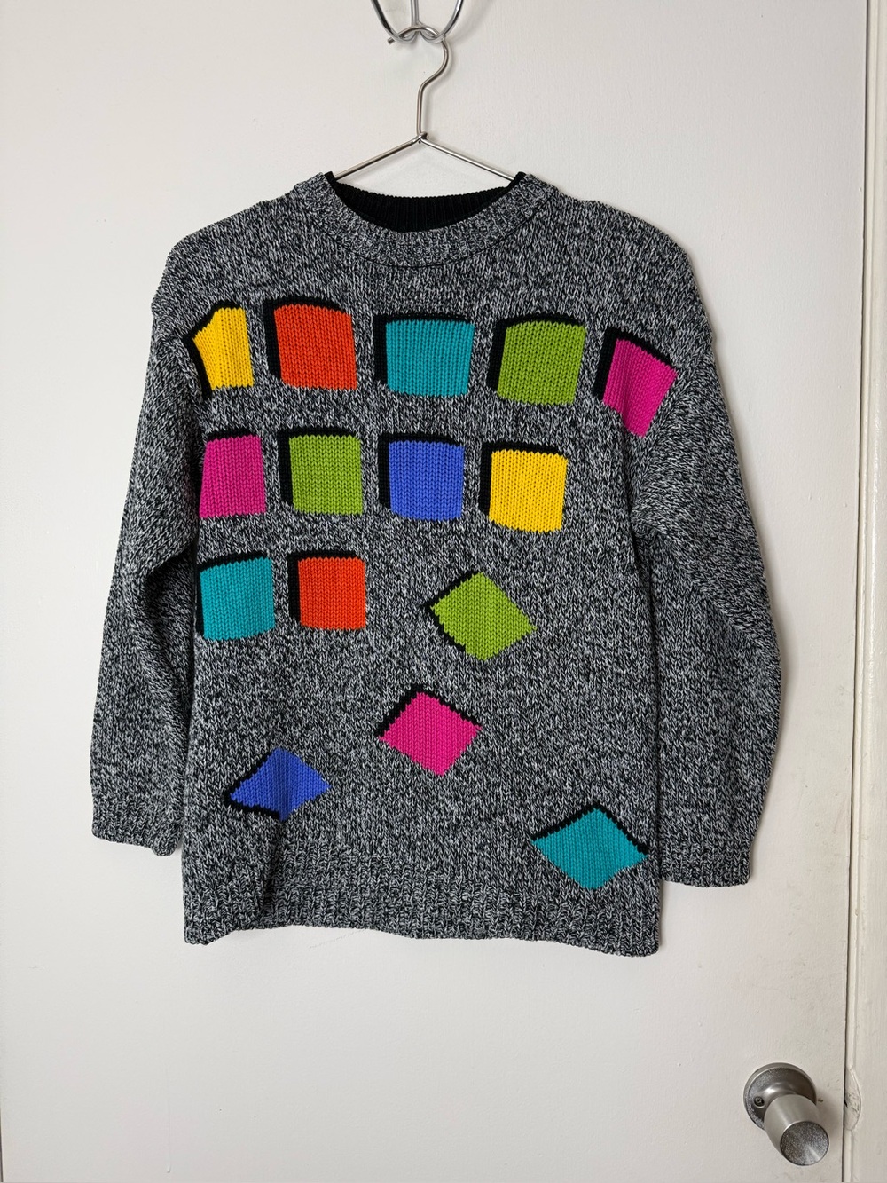 Gitano 80’s vintage multicolor geometric heathered gray sweater M